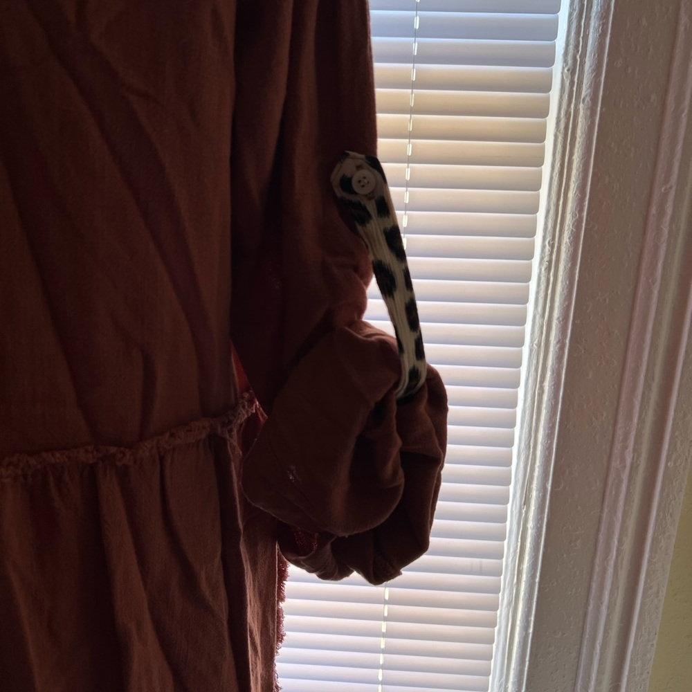 Umgee Linen Blend Animal Print Button Front Tunic Dress Pocket Canyon Clay Small - Picture 6 of 11